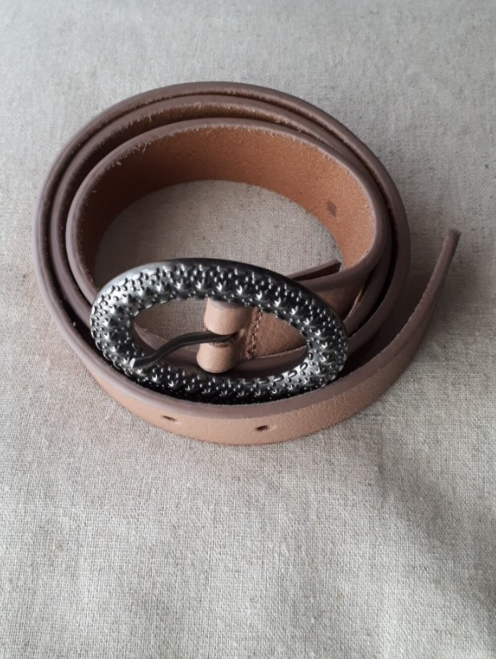 Leather Belt with Textured Oval Buckle